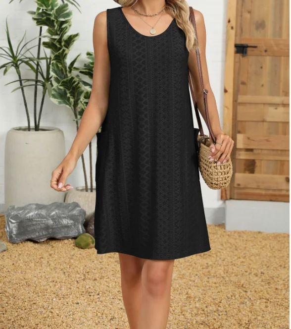 Casua summer dresses woman 2025 Casual women's solid color V-neck sleeveless loose midi dress vacation outfits woman clothing - Image 6